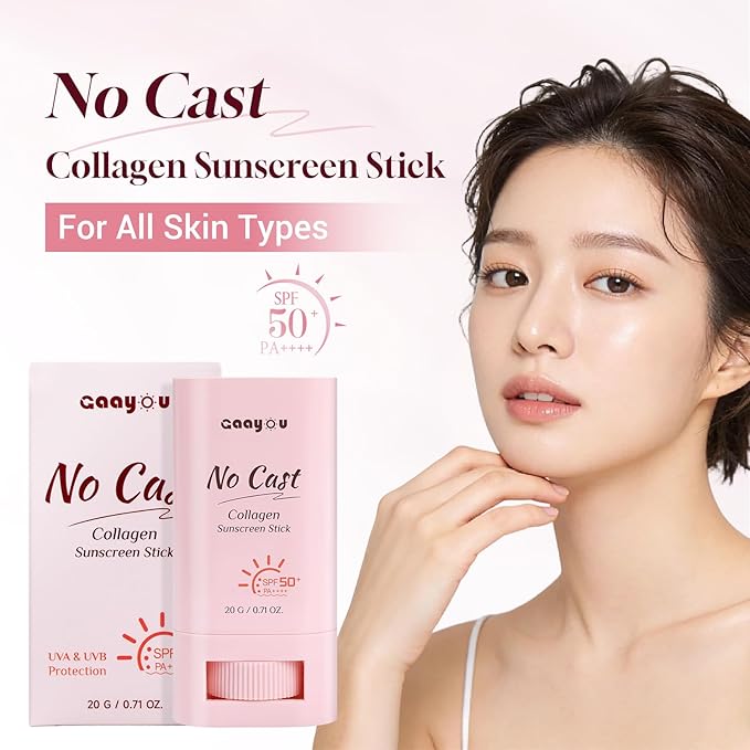 No Cast Sunscreen Stick SPF PA50++++ Collagen Sunscreen Korean Sunscreen Stick Soothing Moisture Matte Sun Stick for Face & Body Non Sticky, No White Cast