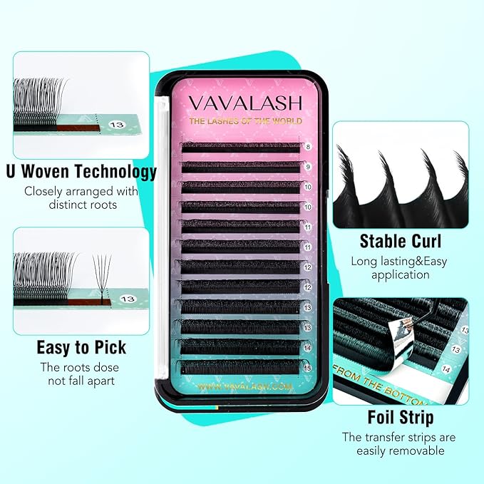 VAVALASH U 5D Lash Extensions D Curl 0.07mm 8-15mm Mix Tray 5D UU Lash Fans Eyelash Extension U Shaped Natural Wispy Volume Lashes Extension Soft Matte Black Lashes (U-5D-0.07-D-8-15mm)