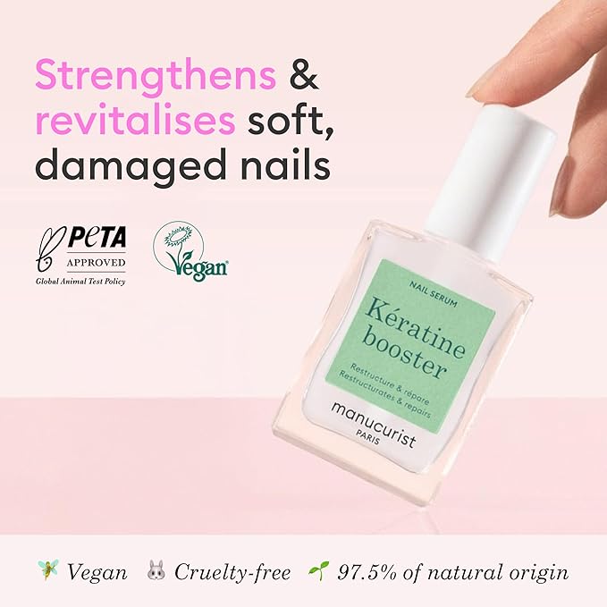 Manucurist - Keratin Clear Nail Care Serum – Nail Strengthener for Damaged Nails, Lightweight Fast-Absorbing Formula, Glossy Finish, Plant-Based Keratin, Biotin & Vitamin C, Nail Hardener Effect