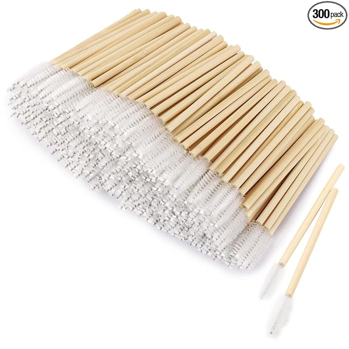 Tbestmax 300 Disposable Mascara Wands Eyelash Brush Spoolies for Eye Lash Extension Eyebrow Bamboo Stick White