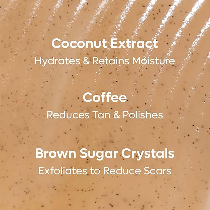 mCaffeine Coffee Sugar Body Scrub with Coconut - Body Wash and Body Exfoliator - Reduces Cellulite and Stretch Marks - All Skin Types - 8.82 oz