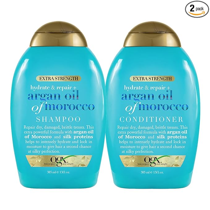 OGX Extra Strength 13 Fl Oz Hydrate & Repair Argan Oil of Morocco Shampoo & Conditioner for Dry, Damaged Hair Bundle