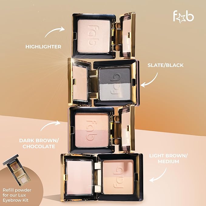 Lux Eyebrow Kit Refill Powder - Soft and Natural Eyebrow Definition for Slate/Black Brows On-The-Go