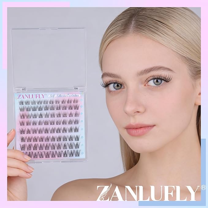 Self Adhesive Eyelashes Natural Self Adhesive Lash Clusters Wispy Pre glued Eyelash Clusters 9-16mm Thin Band No Glue Lashes DIY Press on Cluster Lashes for clean girl makeup by zanlufly