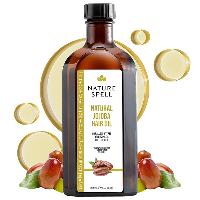 Nature Spell Jojoba Oil, Pre-Diluted Hair Growth Oil, Supports Dry & Damaged Strands, Moisturises Follicles, Adds Shine & Resilience to Tresses, For All Hair Types, Vegan, 5.07 Fl Oz