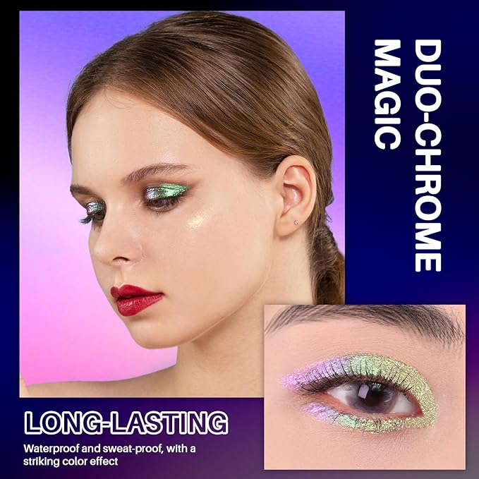 CHARMACY Multichrome Glitter Liquid Eyeshadow, Chameleon Shifting Color, Holographic Metallic Eyeshadow, Long-Lasting Wear, Vegan Eye Topper for Party, Daily Makeup #05