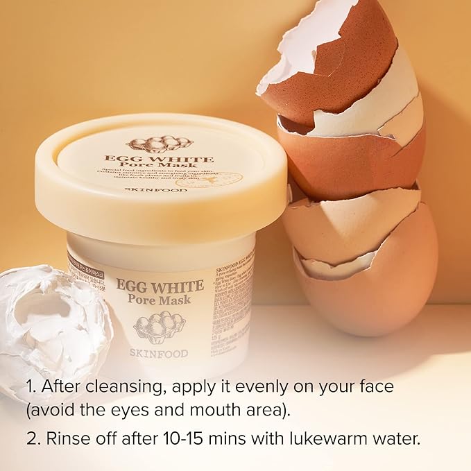 [SKINFOOD] Egg White Pore Mask 120g (4.23 Fl Oz), Clay Mask Pore Tightening Exfoliator, Sebum Absorption Hydra Exfoliant (4.23 oz)