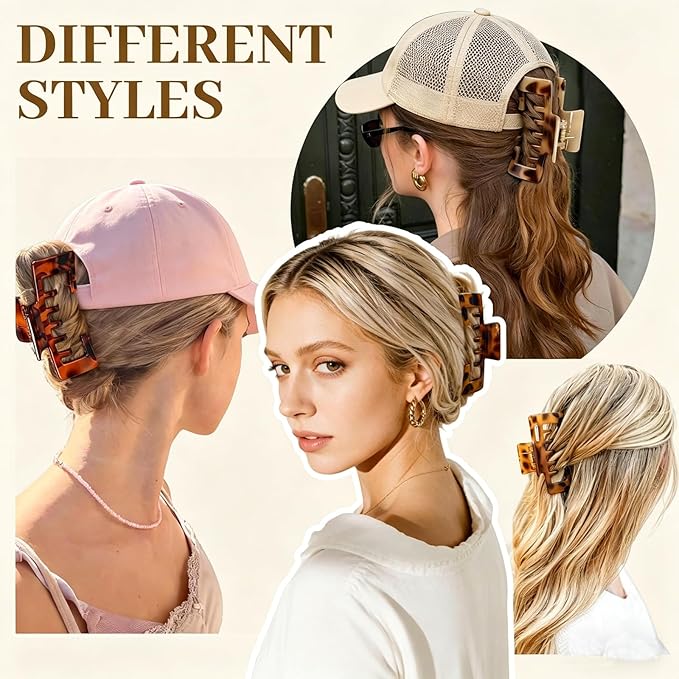 4 Pcs Large Hats Claw Clips for Women, Hat-Friendly Hair Clips for Trucker Hats and Baseball Caps, Matte Non-Slip Strong Hold Hair Claw Clips for Thick Thin Hair