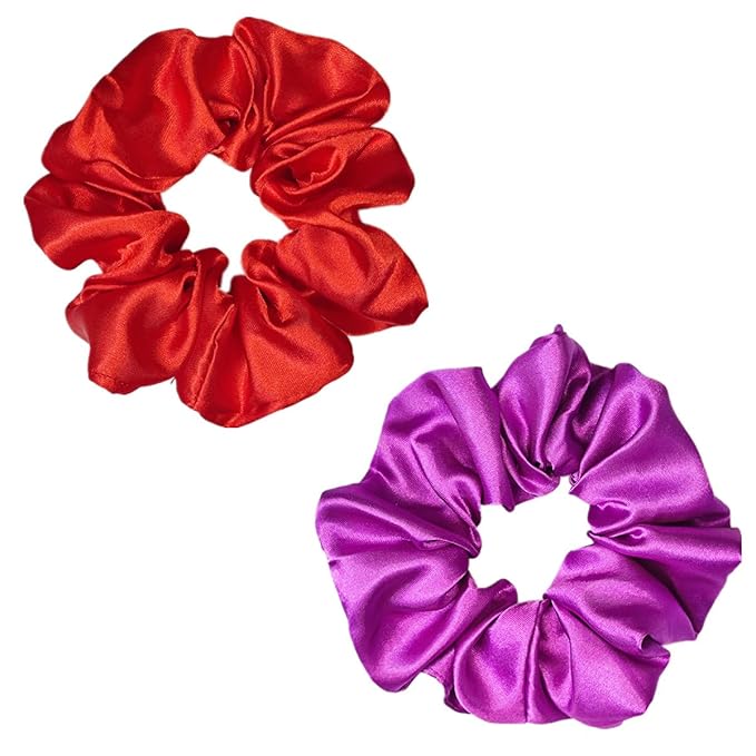 12 Pcs Satin Silk Hair Scrunchies Soft Hair Ties Fashion Hair Bands Hair Bow Ropes Hair Elastic Bracelet Ponytail Holders Hair Accessories (4.5 Inch, Assorted Red and Purple)