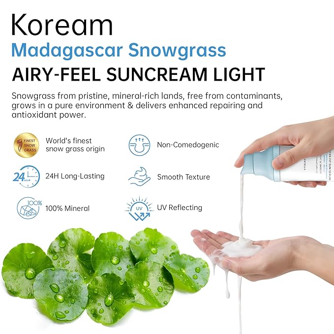 Korean Sunscreen for Face & Body – SPF 50+ Madagascar Centella Mineral Sunblock with Tinted Moisturizer, Hyaluronic Acid & Niacinamide, Lightweight & Hydrating Korean Skin Care, 50ml