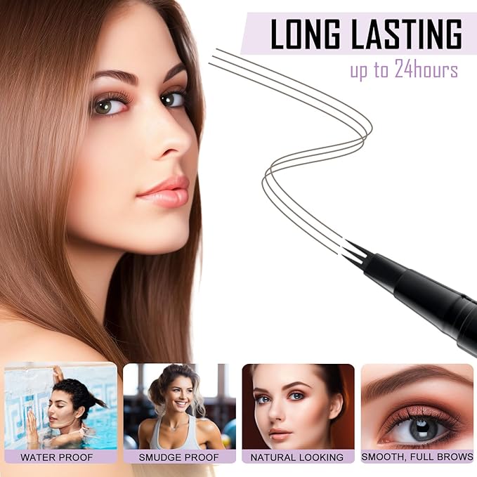LAVONE Eyebrow Pencil, 2-In-1 Waterproof Eyebrow Pen, with 3 Tip Microblading Eyebrow Pen and Ultra-Precise Brow Pencil, Dual-ended Eyebrow Brush, for Eyebrow Makeup - Grey