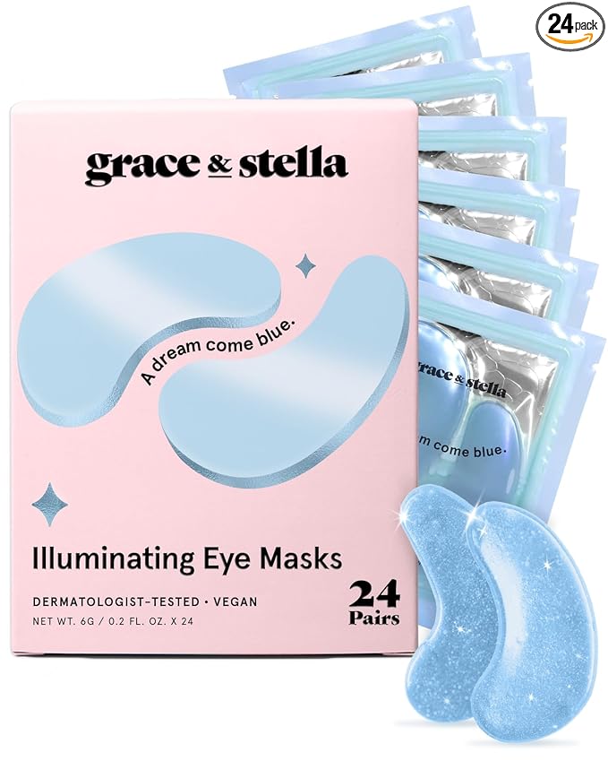 grace & stella Award Winning Under Eye Mask Reduce Dark Circles, Puffy Eyes, Undereye Bags, Wrinkles, Gel Under Eye Patches, Get Well Gifts for Women - Vegan Eye mask (24 Pairs, Blue)
