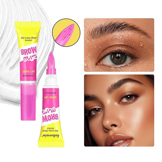 Brow Lamination Gel with Comb, 24H Clear Eyebrow Glue for Fluffy Lifted Brows, Sweatproof & Non-Flaky Hold, Creates Natural Feathered Look, All-Day Styling Kit (2-Pack)