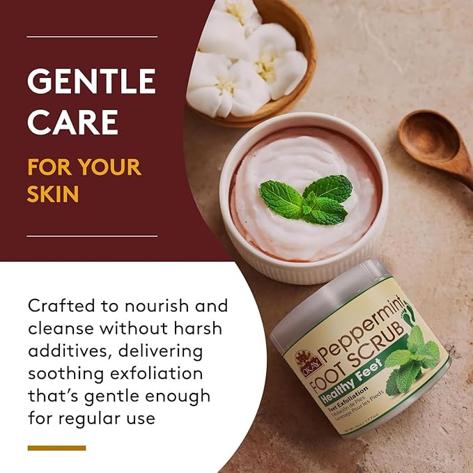 OKAY Peppermint Foot Scrub - Exfoliating Foot Scrub, Foot Exfoliator, Great for Cracked Heels, Pedicures, Dead Skin Remover, Exfoliant for Calluses, Moisturizer for Dry Skin - 6 Oz (Pack of 1)