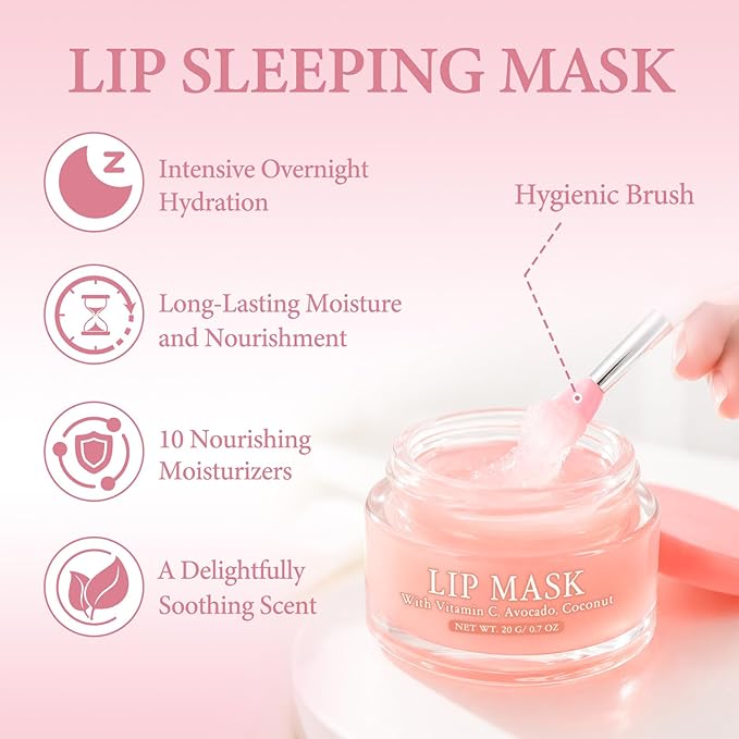 lip Mask Overnight, 24-Hour Intensive Repair for Dryness & Cracking, Lip Sleeping Mask with Hyaluronic Acid, Collagen, Vitamin A & E, Long-Lasting Hydration, Gentle Formula, Lightweight, 0.7Oz