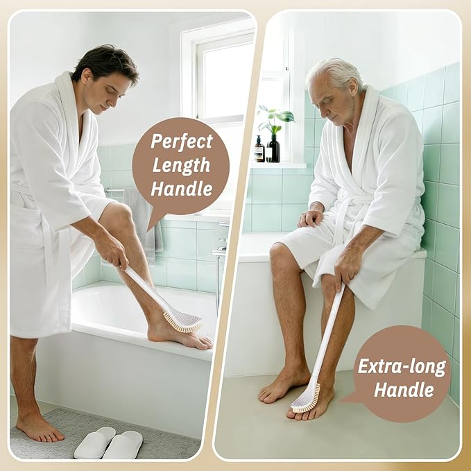New Foot Brush & Foot Files Set(3PCS), 3-IN-1 Foot Scrubber with Long Handle, 10.2’’-27.5’’Adjustable Foot Scrub Brush and 2 Upgrade Foot File Callus Remover, Gift-Box Packed(White+2*Foot File)