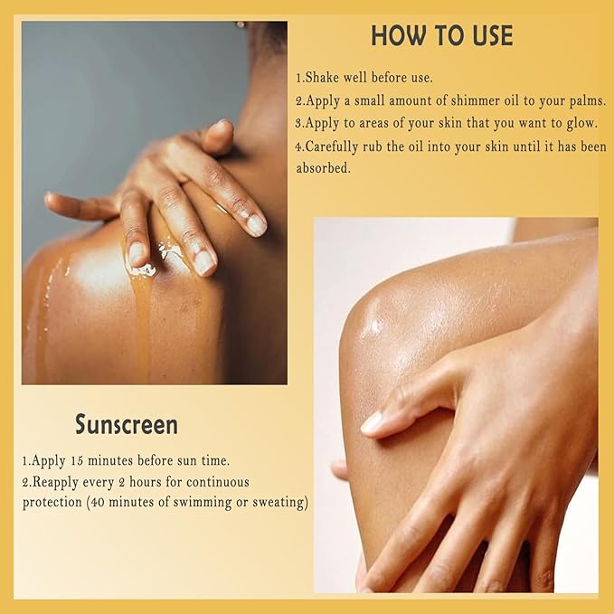 Sunscreen Body Glow Oil,Broad Spectrum SPF 45,Glitter Shimmer Body Oil with Gold Mica,Moisturizing Coconut Oils,Waterproof Non Sticky Sun-kissed Skin Moisturizer Beach Travel Essentials (#01 Gold)