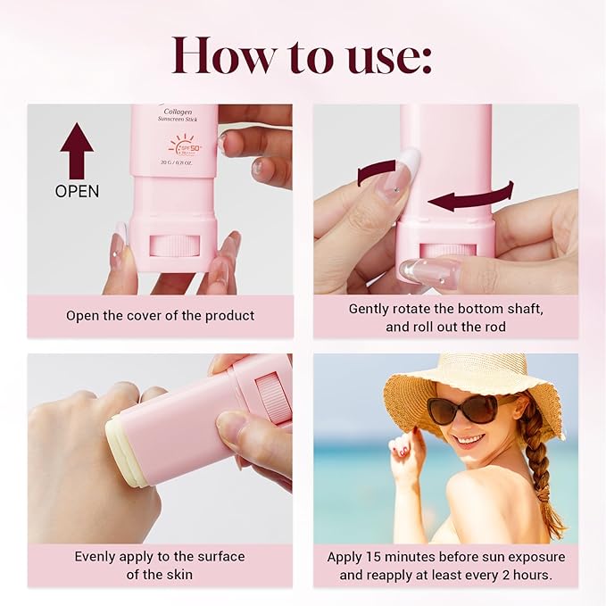 No Cast Sunscreen Stick SPF PA50++++ Collagen Sunscreen Korean Sunscreen Stick Soothing Moisture Matte Sun Stick for Face & Body Non Sticky, No White Cast