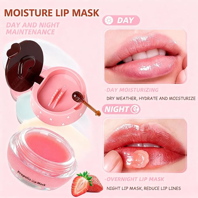 9 PCS Bee Lip Balm Honey Pot, Easter Basket Stuffers, Honey Lip Balm Bulk, Moisturising Sleep Lip Mask Overnight, Exfoliating Prevention Dry and Crack Lip Scrubs,Reduce Lip Lines, Mothers Day Gifts