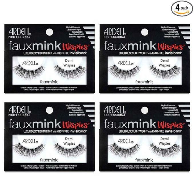 Ardell Faux Mink Lashes Demi Wispies Eyelashes – Knot-Free, Reusable Lashes Wispy for Seamless Blending, 4 Pack