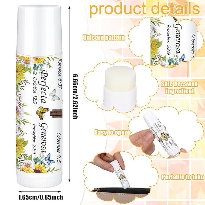 50 Pcs Christian Gifts for Women Spanish Religious Lip Balm Bulk Bible Verse Spanish Mother's Day Gifts for Women Faith Religious Scripture Church Party Favor for Teacher Nurse Coworker Employee
