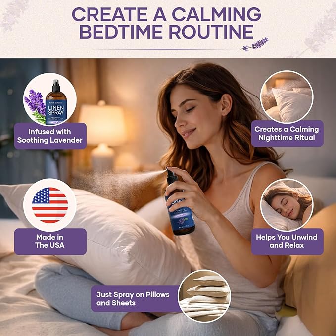 Lavender Linen Spray 8 fl oz - Refreshing Fabric Refresher & Pillow Spray for Bedding, Bed Sheets & Room - Soothing Room Mist - Nexon Botanics