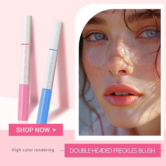 2-in-1 Freckle Pen & Liquid Blush，Waterproof Fake Faux Freckle Stamp, Henna Face Tattoo Stain, Natural Sunkissed Makeup Kit with Dual Shades (#01+ #02, M)