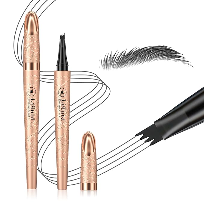Microblading Eyebrow Pencil - 2026 New 4-Tip Waterproof Brow Pencil with Micro-Fork Tip, Longl Lasting Eyebrow Pen Eyebrow Pencils for Women (Gray)