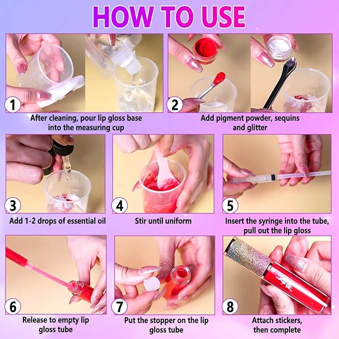 Jcoos Lip Gloss Making Kit, Lip Gloss Set for Teens Tweens Girls Woman Lip Kit Fun DIY Lipgloss Making Kit, Make Your Own Lip Gloss Kit, Moisturizing Glitter Kids Gifts Stuff for Beginner Women Girls