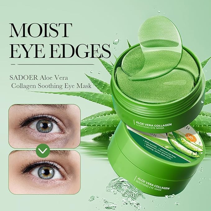 Aloe Vera Eye Masks - 60 PCS Under Eye Patches for Puffiness & Dark Circle, Moisturizing Firming Eyes Gel Pad Patches for Bag Puffiness Daily Skincare, Gifts for Women