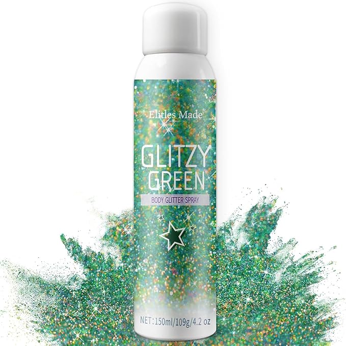 Hair Glitter Body Glitter Spray, 150ML Glitter Hairspray Holographic Green Glitter Spray for Hair and Body, Hair Glitter for Kids Women, Body Shimmer Festival Makeup 4.2 Fl Oz