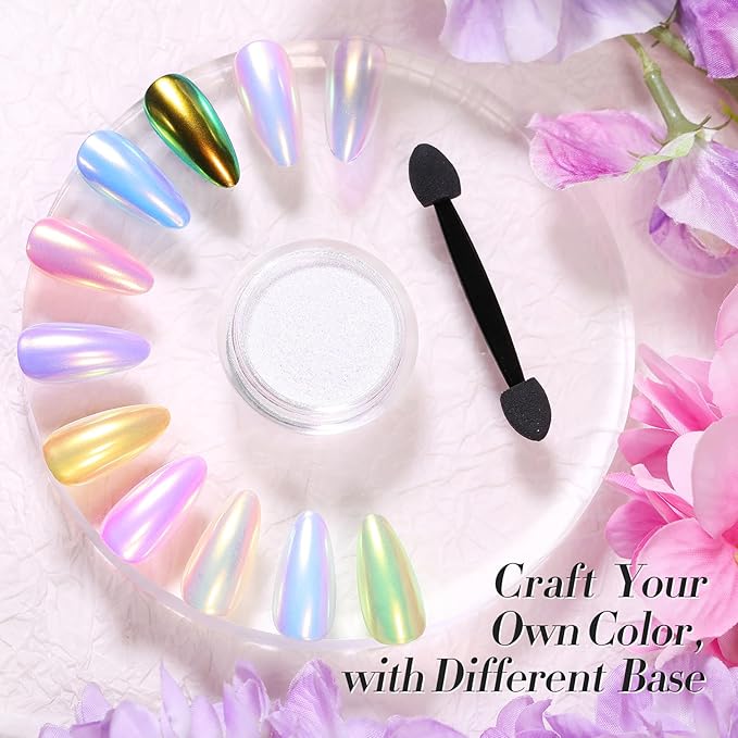 Born Pretty Chrome Nail Powder Auroras Nail Powder Mermaid Pearl Powder Glitter Dust Kit for Gel Polish Nail Art Decoration