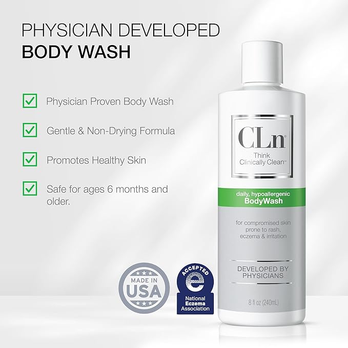 CLn® BodyWash –Non-Drying Body Wash, For Compromised Skin Prone to Eczema, Dermatitis, Rash & Hidradenitis Suppurativa, Fragrance-Free & Paraben-Free, 8 fl oz. (Pack of 2)