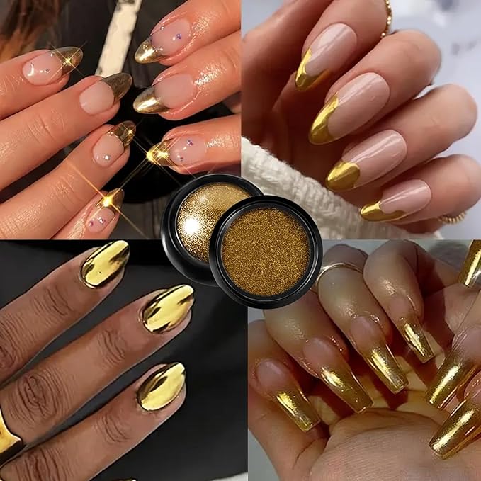 Holographic Mirror Gold Chrome Nail Powder Glitters Effect Metallic Dust Sequins UV Gel Gold Nail Chrome Powder Pigment for Nail Art Decoration