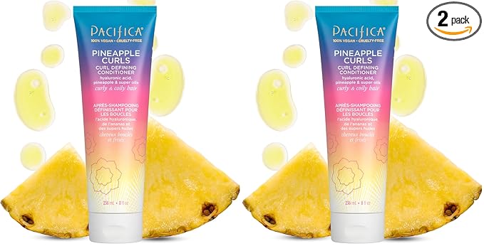 Pacifica Beauty, Pineapple Curls Defining Natural Conditioner, For Curly, Coily and Textured Hair Types, Pineapple Scent, Sulfate & Silicone Free, 100% Vegan & Cruelty Free, (Pack of 2)