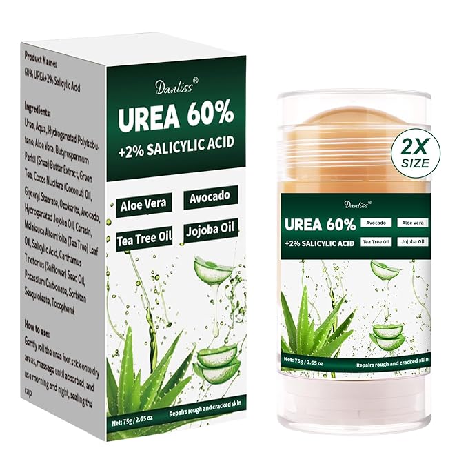 Urea 60% Cream with 2% Salicylic Acid – Maximum Strength Foot, Hand and Elbow Cream for Dry, Cracked Skin, Toenail Softening with Aloe Vera,Tea Tree & Jojoba Oil 2.65 oz.