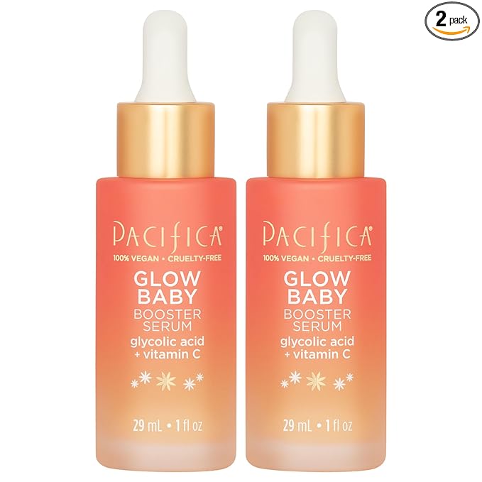 Pacifica Vitamin C Face Serum - Glow Baby Booster Facial Serum 2-PACk - Glycolic Acid - Dark Spot Corrector Anti Aging Brightening - Dermatologist Tested, Fragrance Free Clean Skin Care