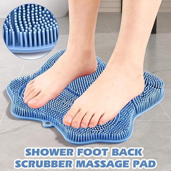 Shower Foot Scrubber,Shower Foot and Back Scrubber with Suction Cups,Butterfly Form Design,3 Brush Designs for Deep Cleaning Shower,Foot Scrubber Mat for Smooth Exfoliation(Blue)