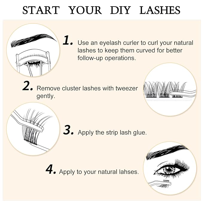 QUEWEL Lash Clusters 72 Pcs Wide Stem Individual Lashes C/D Curl 8-16mm Length DIY Lash Extension Soft False Eyelashes Wispy Cluster Lashes Easy to Create Natural Look At Home(Natural-C-16mm)