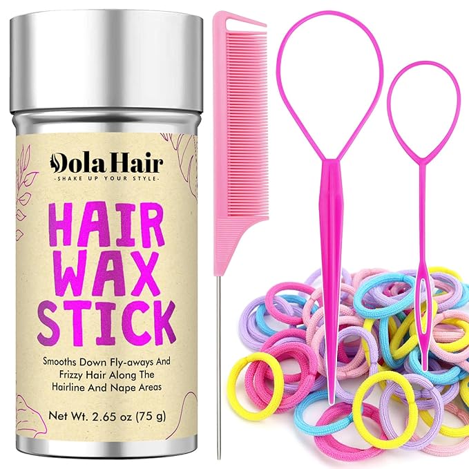 Dolahair Hair Wax Stick & Hair Accessories Accessories -60 Pcs Elastic Hair Ties Flyaway Control Hair Accessories for Baby Girls Infants Toddlers Kids 2 Hair Loop Styling Tools (Colorful)