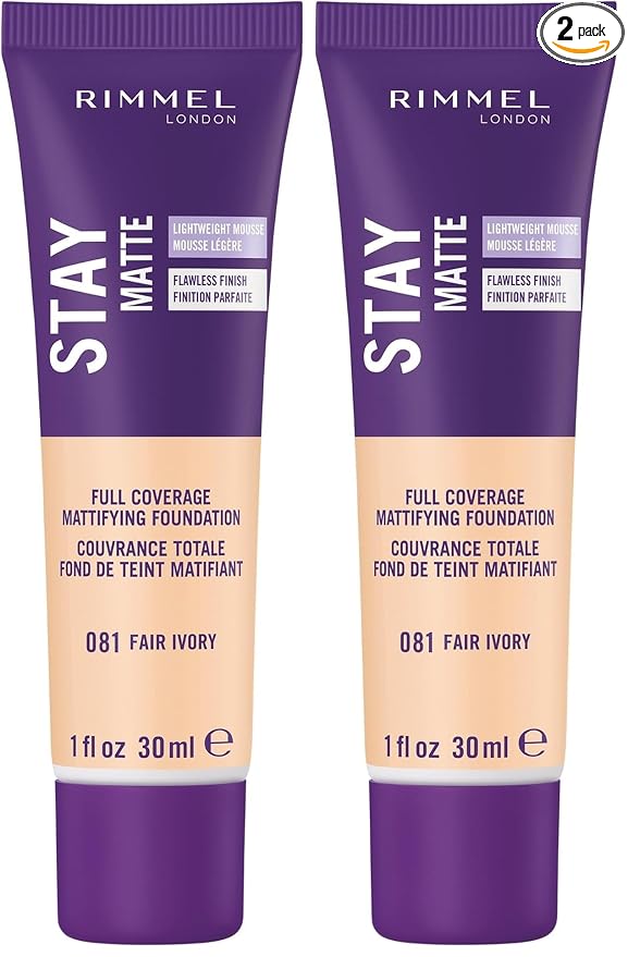Rimmel London Stay Matte Liquid Mousse - 081 Fair Ivory - Foundation, Lightweight, Shine Control, Oil-Free, 1oz (Pack of 2)