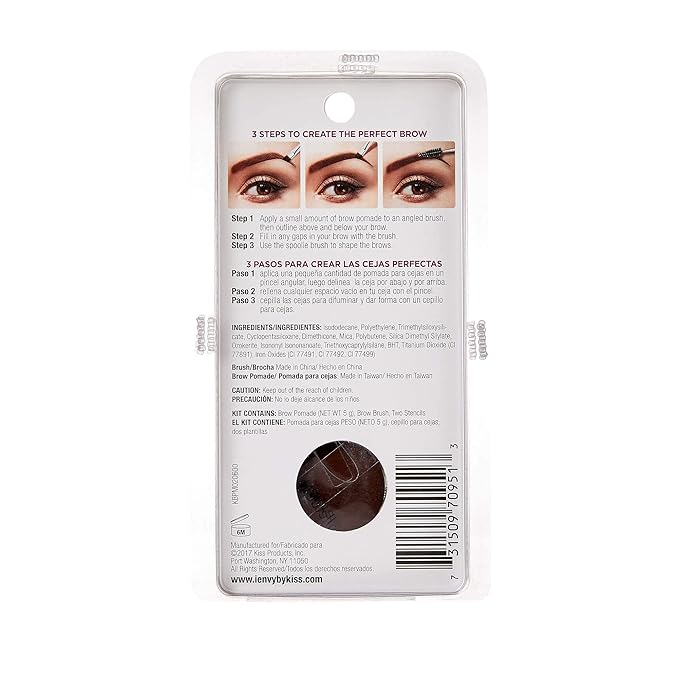 iEnvy by KISS All-In-One Brow Pomade Chocolate KBPM02 Waterproof Long Lasting Mirror Cap Stencils Included