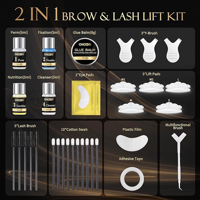 Lash Lift Kit - Eyebrow Lamination Kit, Eyelash Perm Kit, Professional Eyelash Curling Lash Extension & Eyebrow Lift 2 in 1 Kit, Easy to Use at Home Diy & Salon, Lasts For 6-8 Weeks (Black)