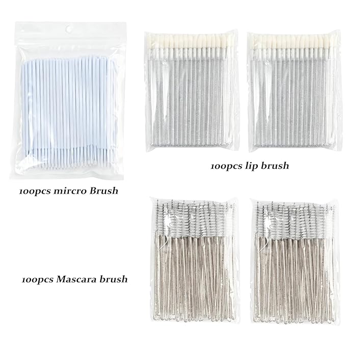 300 PCS Eyelash Extension Supplies Kit, Disposable Micro Swab Brush, Eyebrow Spoolie, Lip Brush, Mascara Wand Applicator (Colorful White Kits)