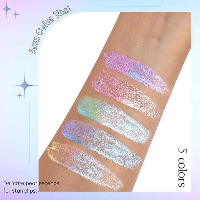 HOSAILY 5 Colors Liquid Glitter Eyeshadow Set, Chameleon Metallic Shimmer Diamond Eyeliner Sparkle Eyeshadow, Waterproof Long Lasting Holographic Eye Brightener Chrome Highlighter Makeup