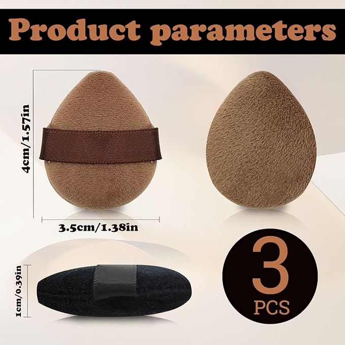 6pcs Mini Powder Puffs, Velvet Finger Powder Puffs with Travel Case, Reusable Makeup Puffs for Rouge/Highlight/Shadow, Create Natural & Delicate Look, Loose Powder Body Puffs (Black+Brown)