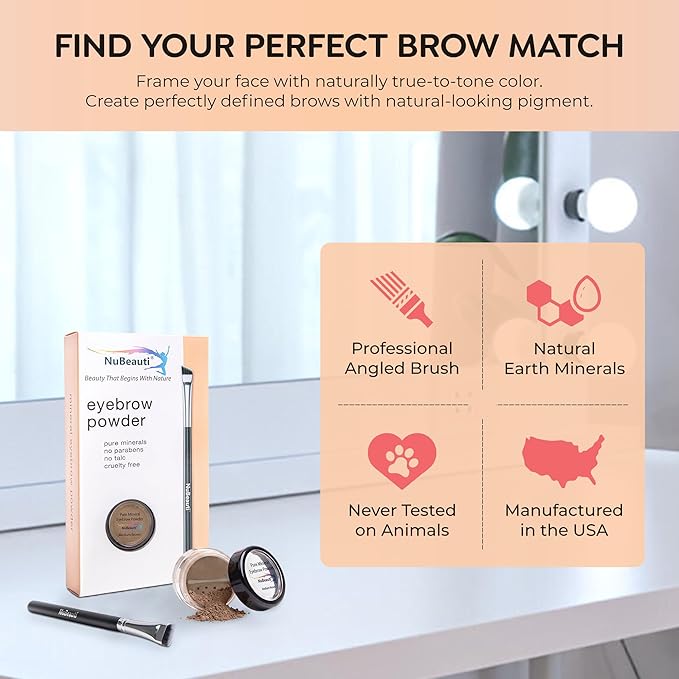 Natural Eyebrow Powder Eyebrow Kit – Mica Brow Powder Eyebrow Makeup Kit with Professional Angled Eyebrow Brush – 10 Natural Shades – No Parabens or Chemicals – Eyebrow Shaper Kit by NuBeauti