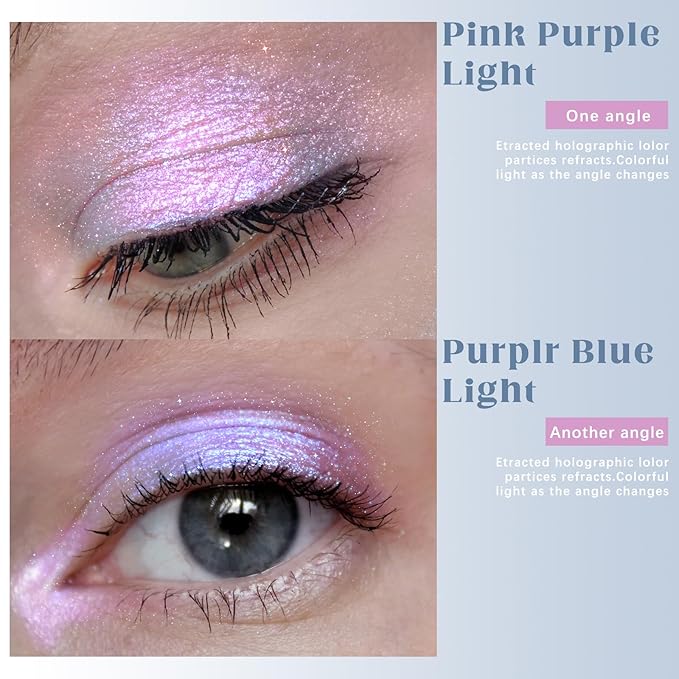 HOSAILY Chameleon Purple Blue Glitter Eyeshadow, Duochrome Color Shifting Metallic Lavender Eyeshadow, Holographic Sparkling Pink Inner Corner Iridescent Shimmer Eye Highlighter Makeup Palette 02