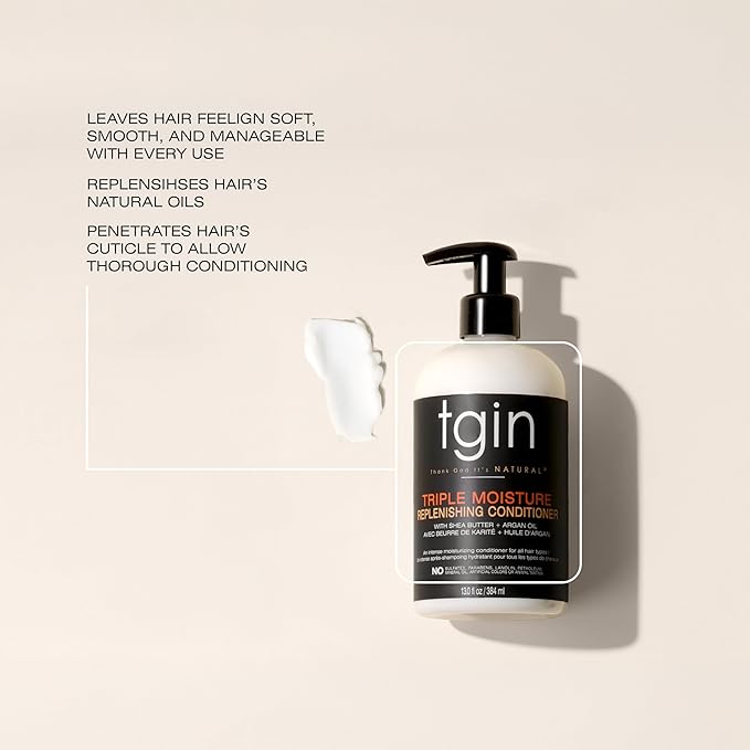 tgin Triple Moisture Replenishing Conditioner for Natural Hair – Conditioner for Women with Deep Hydration for Soft, Shiny, Manageable Curls – Easy Detangling, Frizz Control, Color Safe (13 oz)