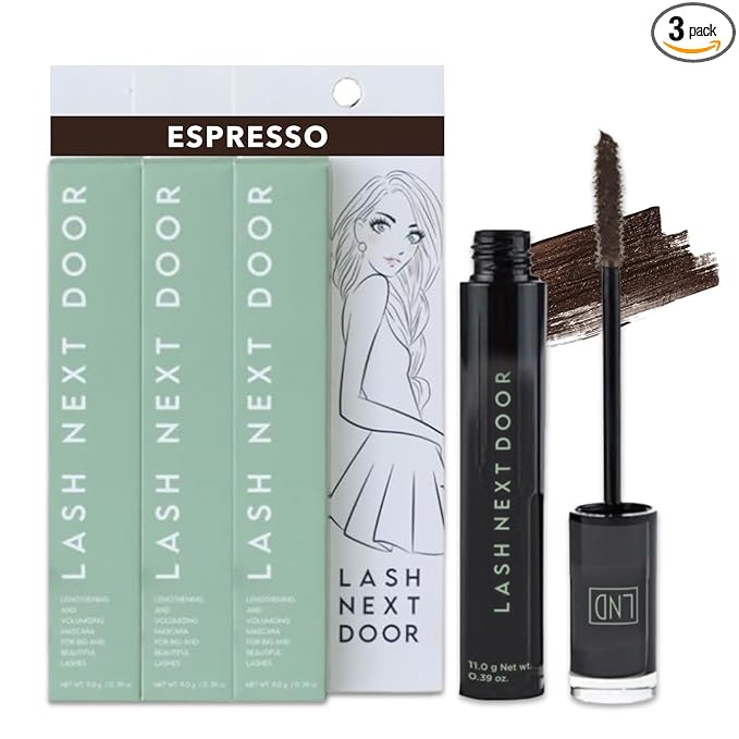 Lash Next Door Espresso Brown Mascara, Volumizing and Lengthening Formula, No-Clump, Smudge-Proof, 0.39 Fl Oz, 3-Pack